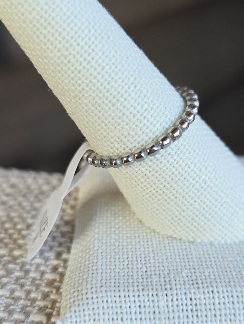 NWT 18K PVD White Gold Beaded Band Stackable Ring - Size 8